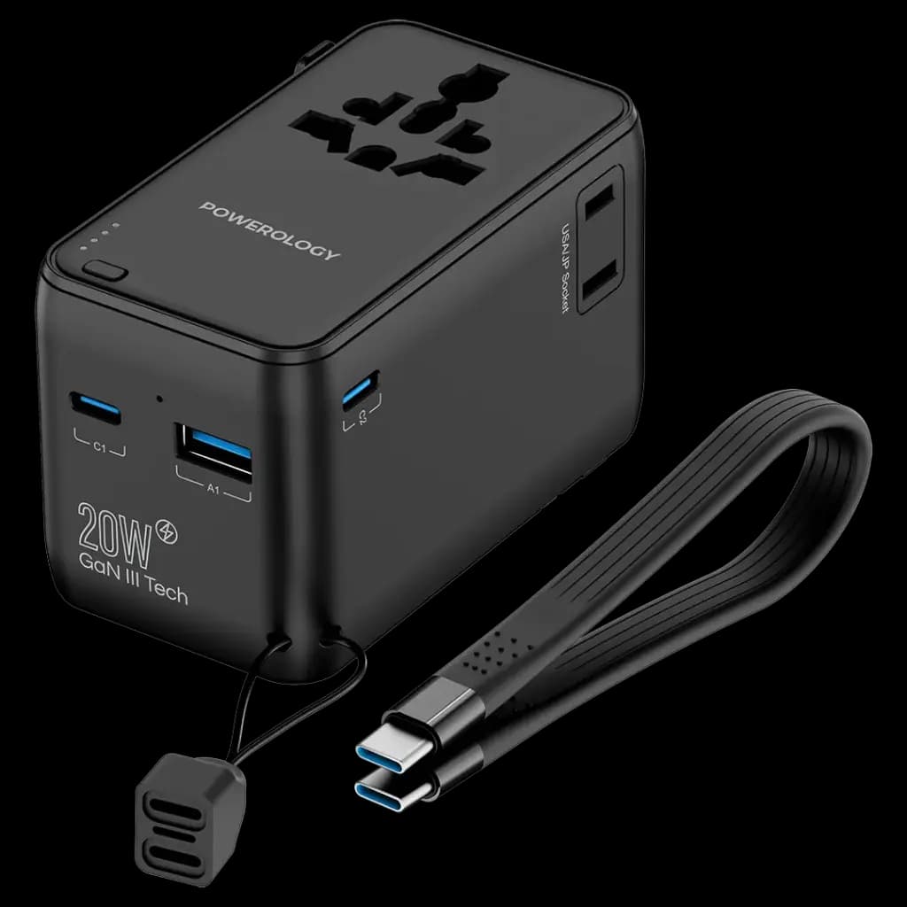 2500W Universal Travel Adapter with 4000mAh Power Bank - Black thumbnail 1