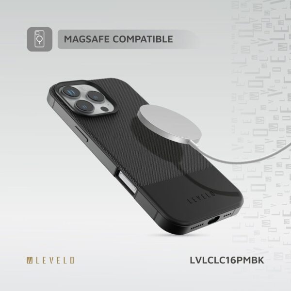 Levelo Cuir Two Tone Leather Case (iPhone 16 Pro Max üçün, Qara)