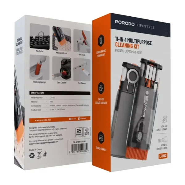 Set təmizlənməsi üçün Porodo Lifestyle 11-in-1 Multipurpose Cleaning Kit Black