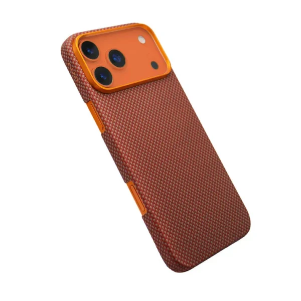 A-CASE Desen iPhone 17 Pro Max üçün aramid karbon fiber kabro – narıncı