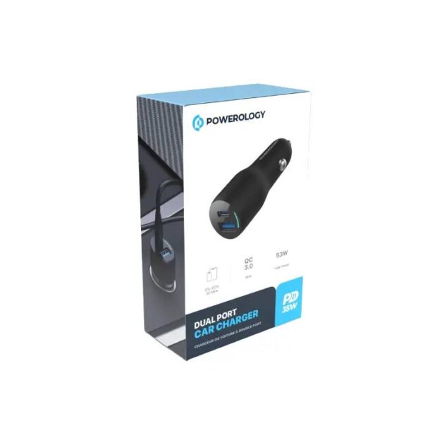 Автомобильное зарядное устройство Powerology 35W PD + QC3.0 LED Black