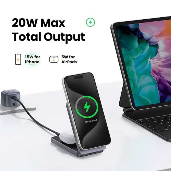 Беспроводное зарядное устройство Ugreen 2-in-1 Qi2 Magnetic Wireless Charger