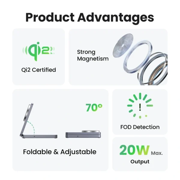 Беспроводное зарядное устройство Ugreen 2-in-1 Qi2 Magnetic Wireless Charger